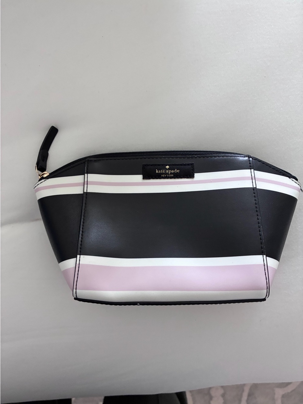kate spade Black, Pink & White Striped Cosmetic Pouch